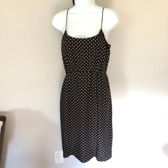 J Crew black & tan polkadot spaghetti strap mini dress size 0 - Picture 2 of 7